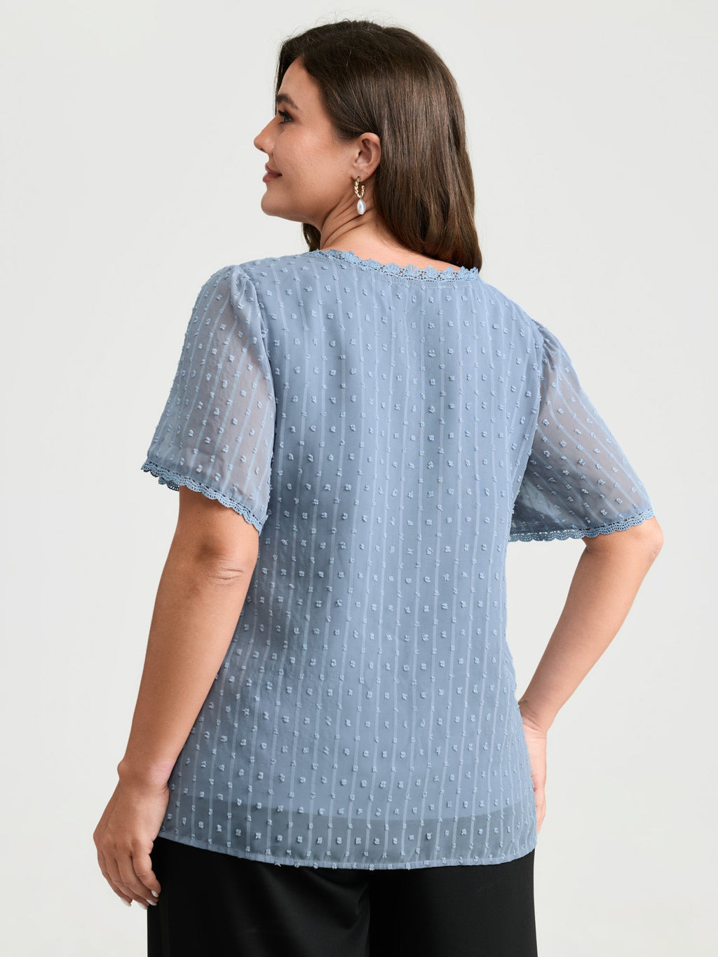 Lace Trim Textured V-Neck Blouse