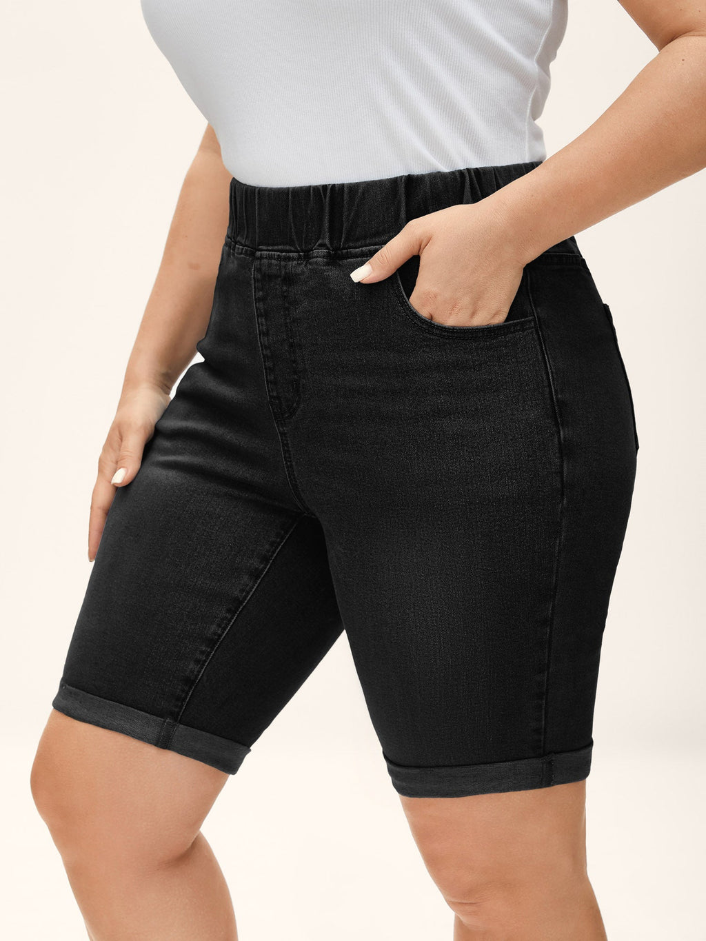 Pull-On Stretchy Skinny-Fit Denim Shorts