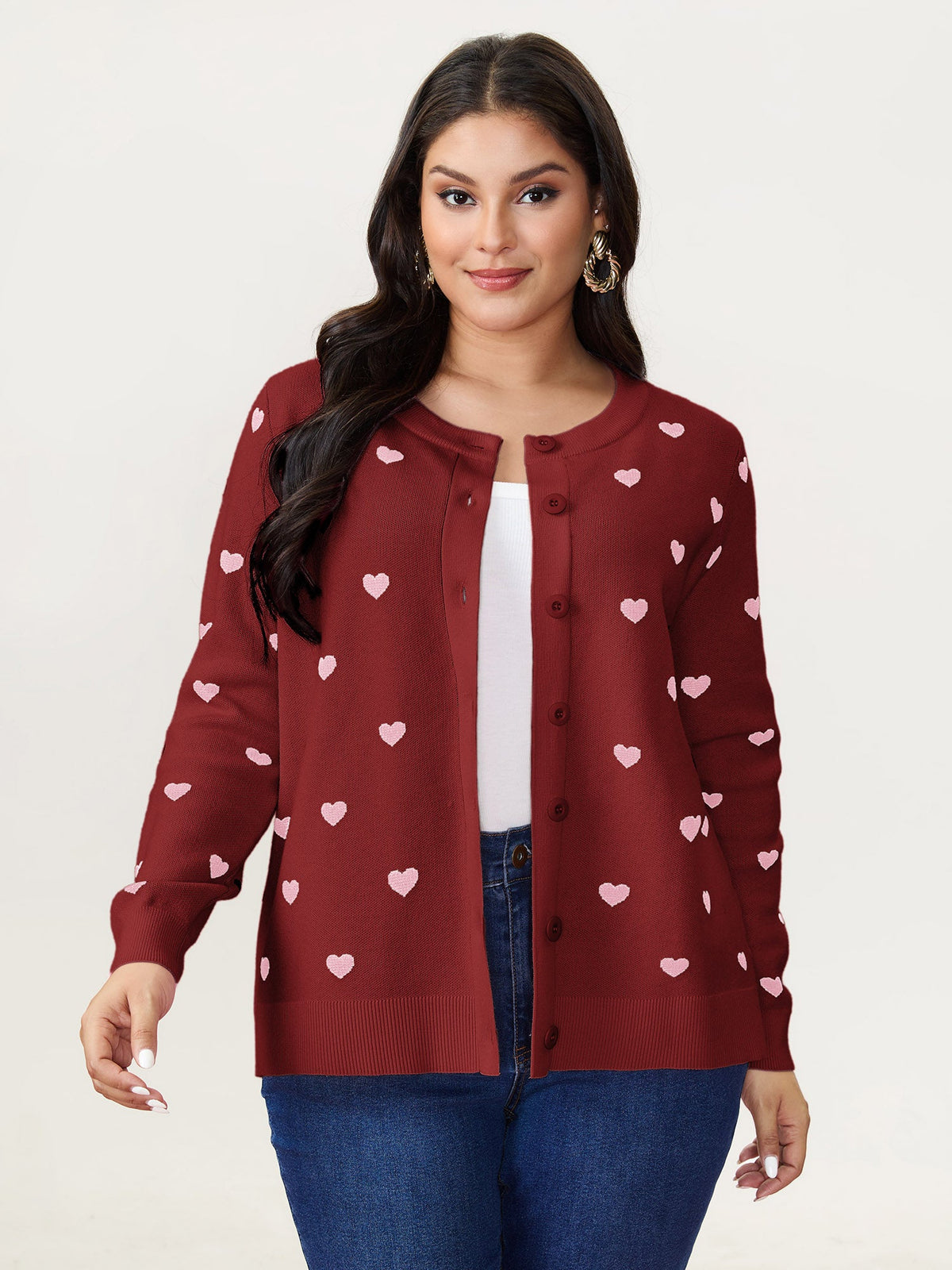 Love Pattern Jacquard Knit Cardigan
