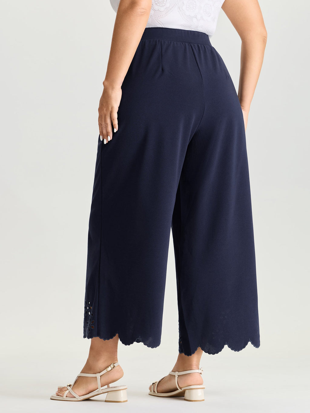Cut-Out Embroidered Hem Plain Pants