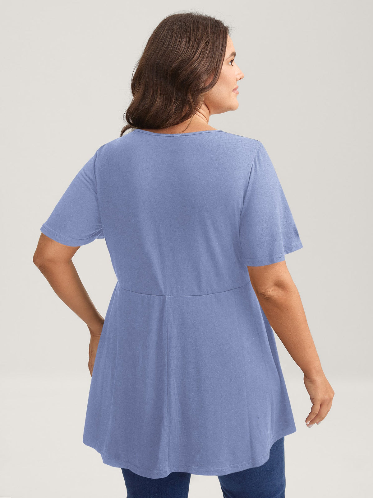 Ruffled Sleeve Round Neck Babydoll Top