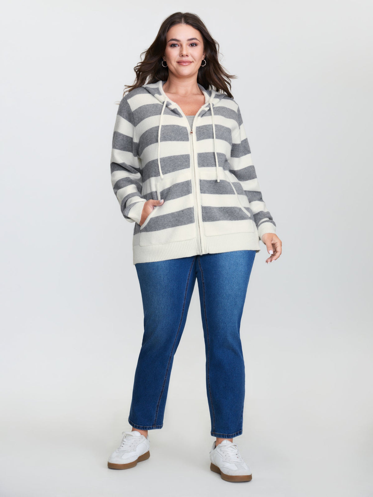 Striped Color Contrast Hooded Cardigan