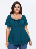 Stretchy Ruffled Edge Plain Knit Top