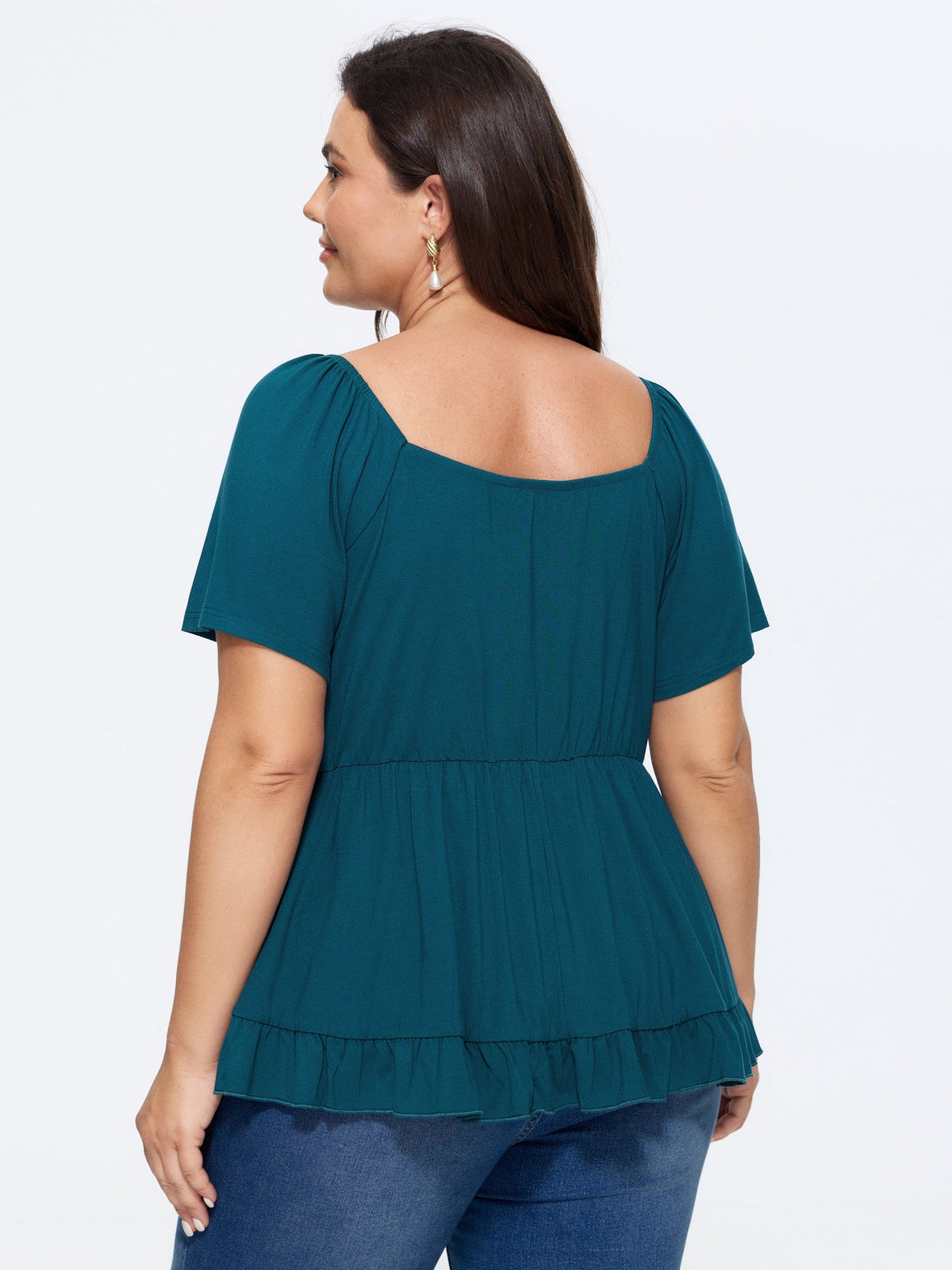 Stretchy Ruffled Edge Plain Knit Top