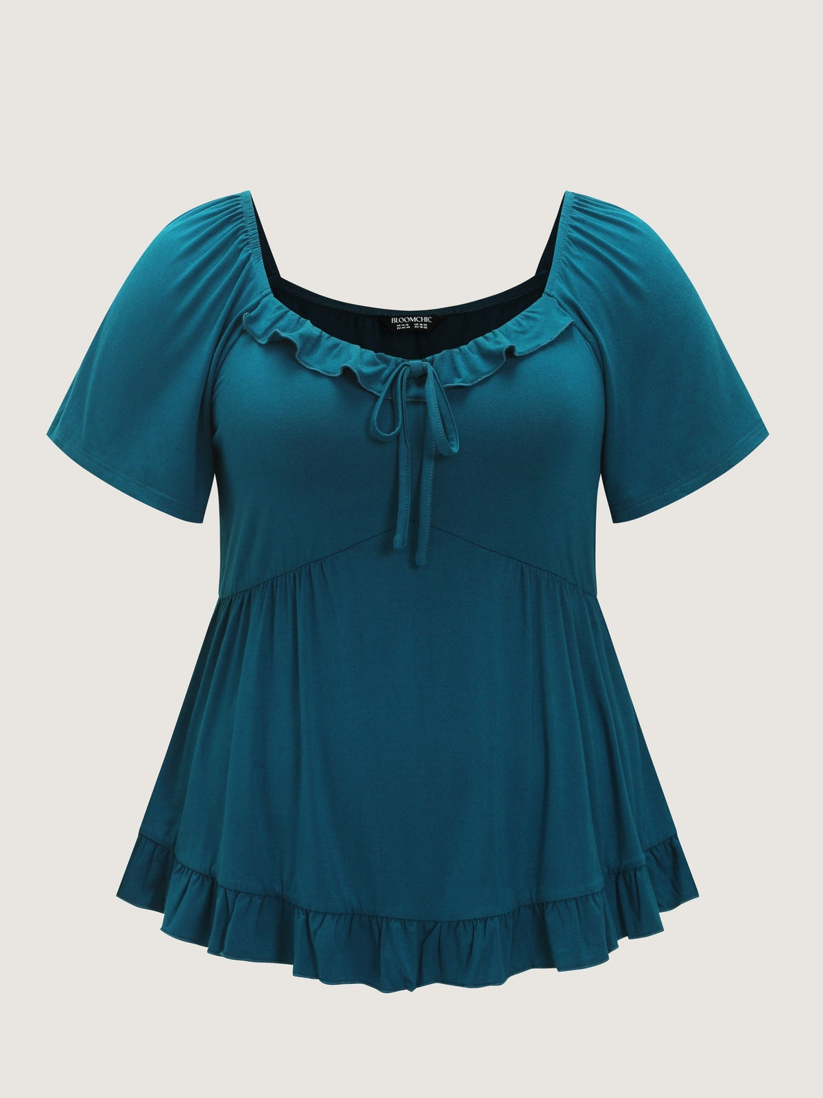 Stretchy Ruffled Edge Plain Knit Top
