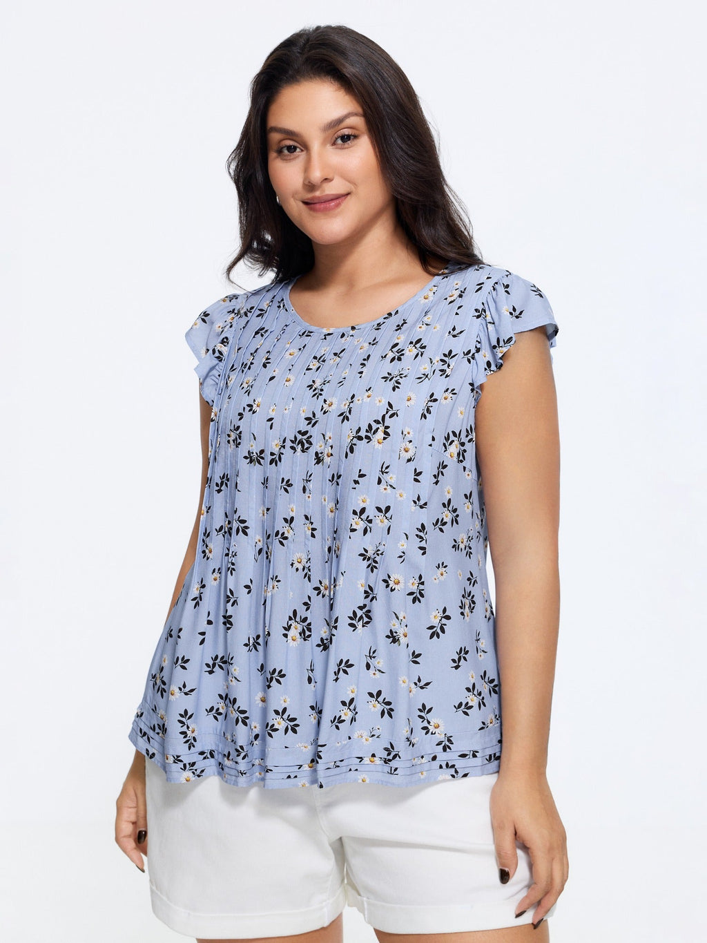 Floral Print Toothpick Pleat Blouse