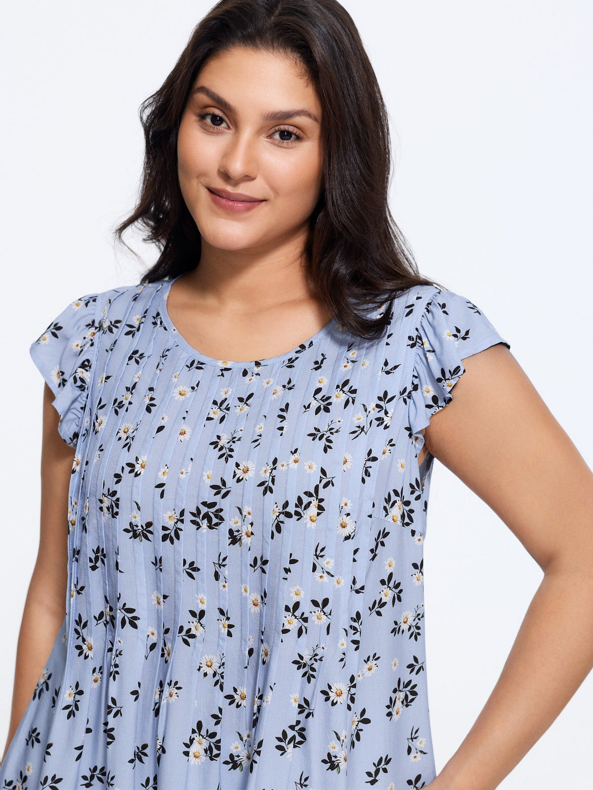 Floral Print Toothpick Pleat Blouse