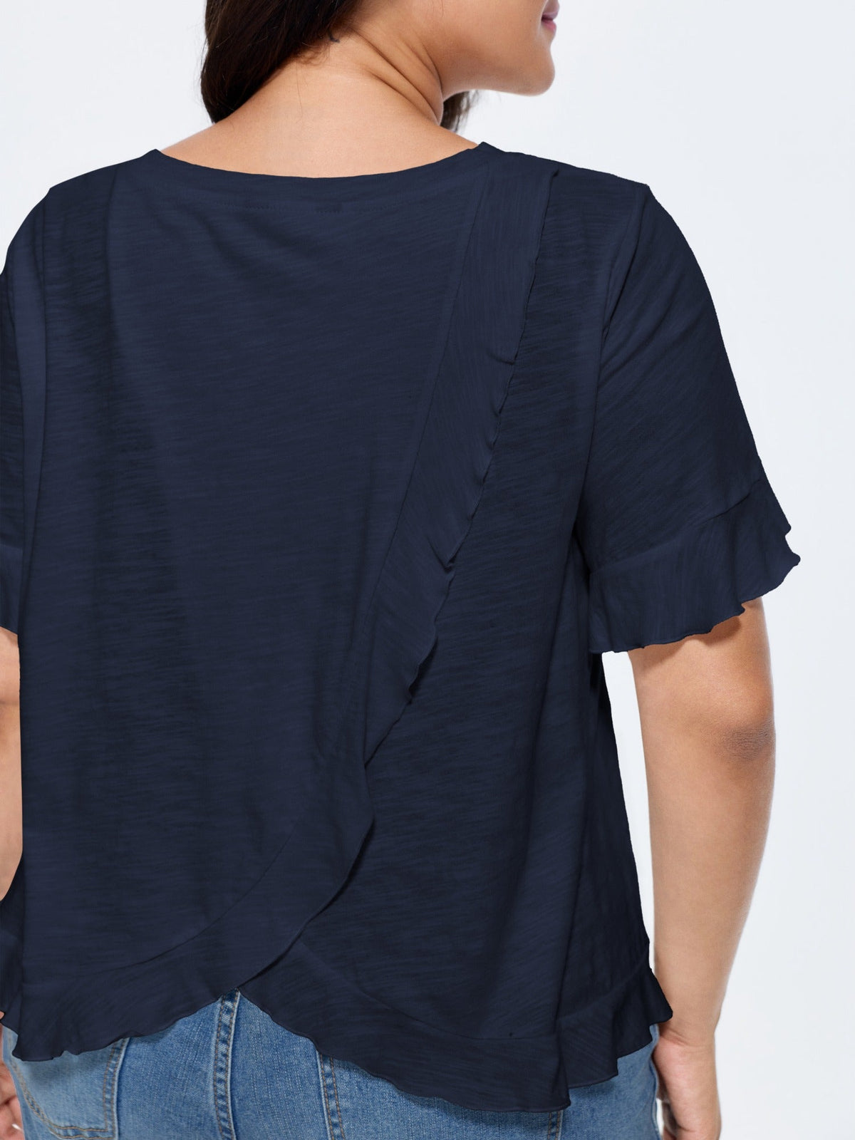 Cotton Overlap Back Sheer Ruffled T-Shirt