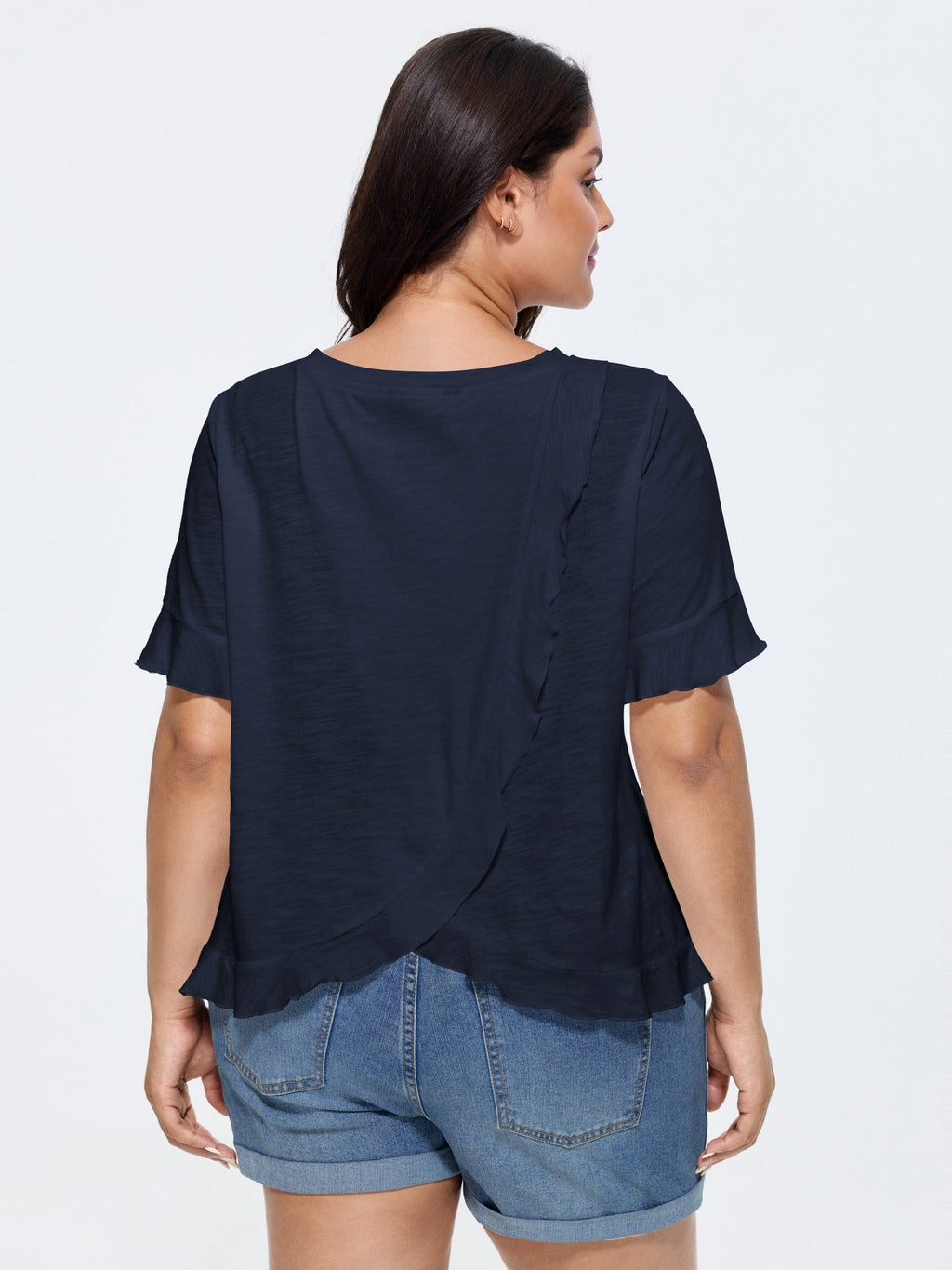 Cotton Overlap Back Sheer Ruffled T-Shirt