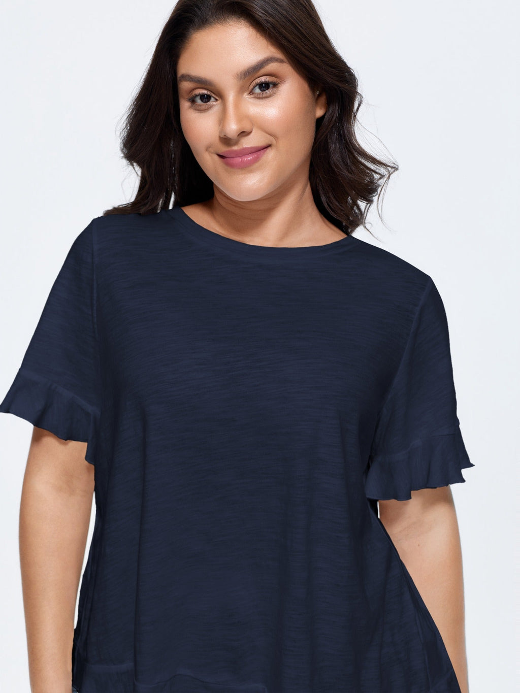 Cotton Overlap Back Sheer Ruffled T-Shirt