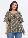 Bust-Comfort Floral Print Tie Blouse