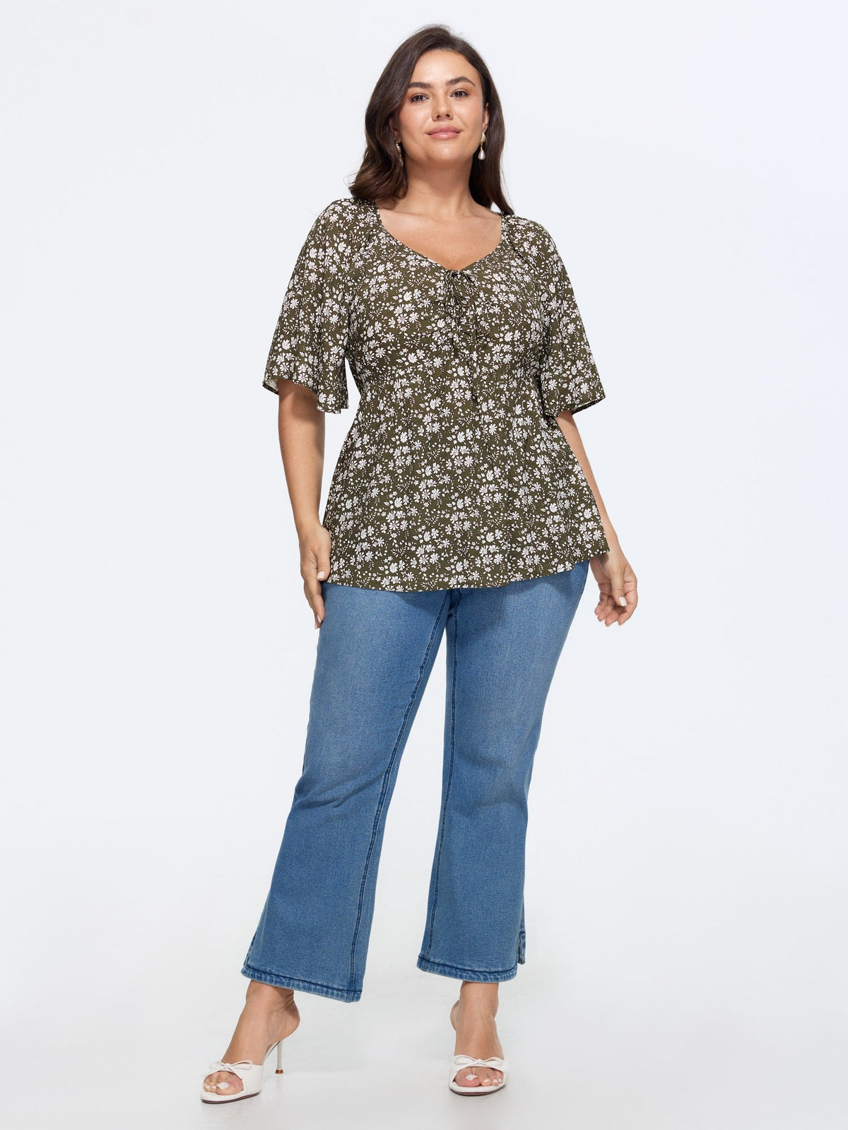 Bust-Comfort Floral Print Tie Blouse