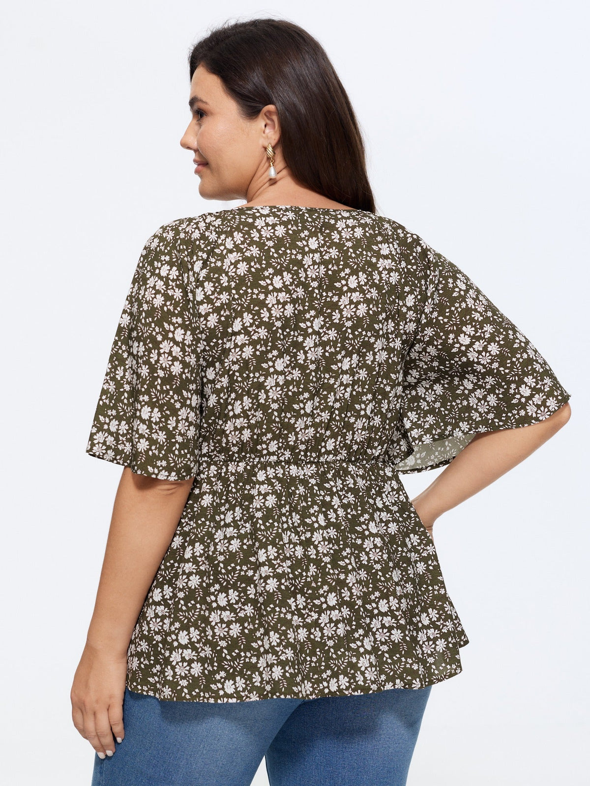 Bust-Comfort Floral Print Tie Blouse
