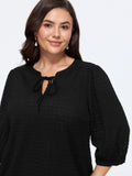 Stretchy Crinkle Textured Neck Tie Blouse
