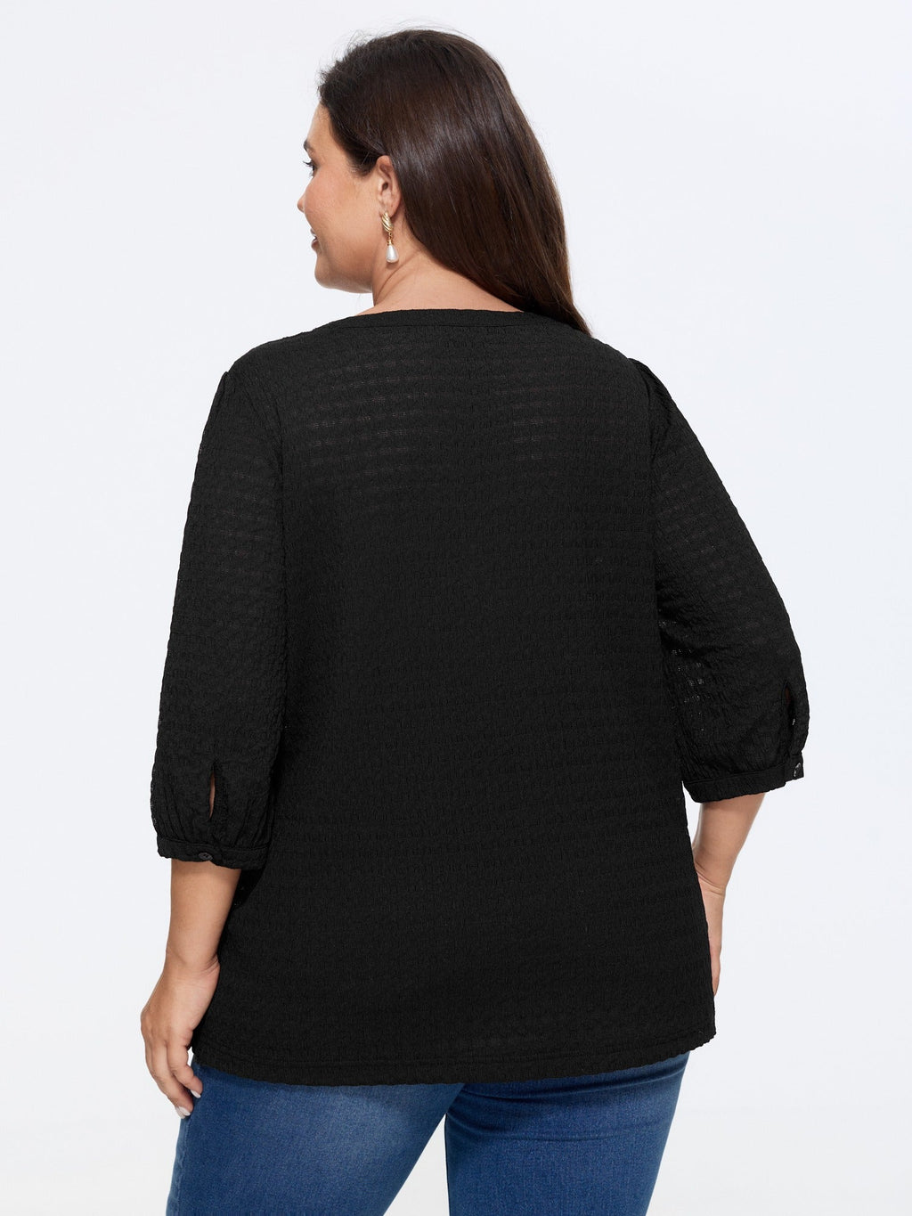 Stretchy Crinkle Textured Neck Tie Blouse