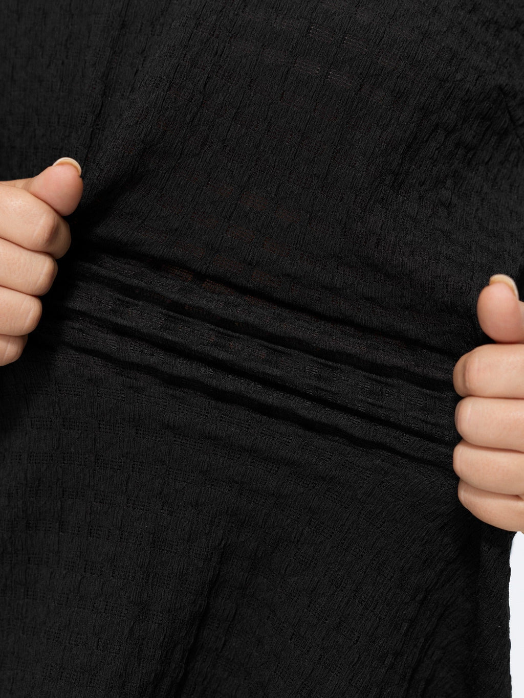 Stretchy Crinkle Textured Neck Tie Blouse