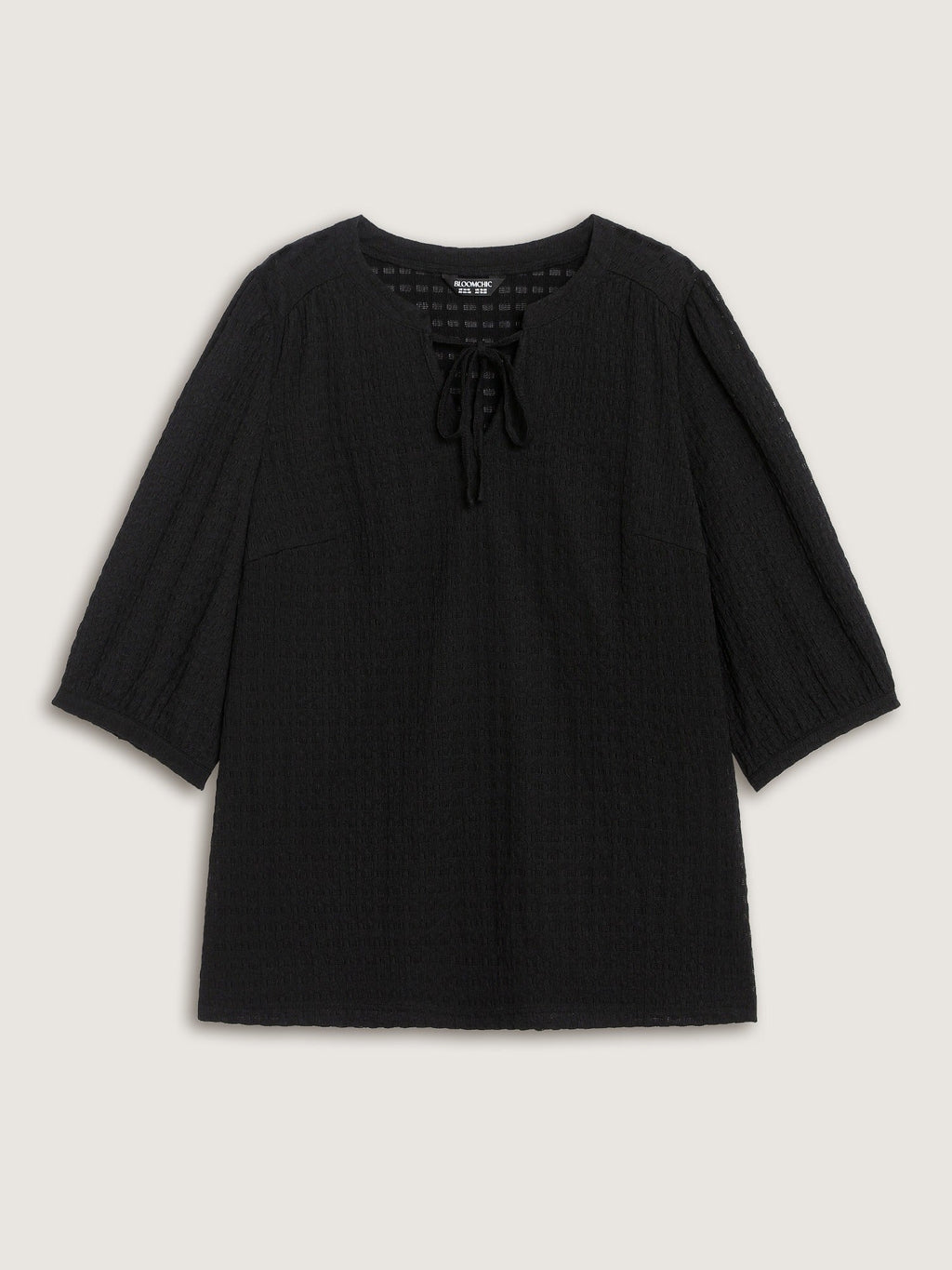 Stretchy Crinkle Textured Neck Tie Blouse