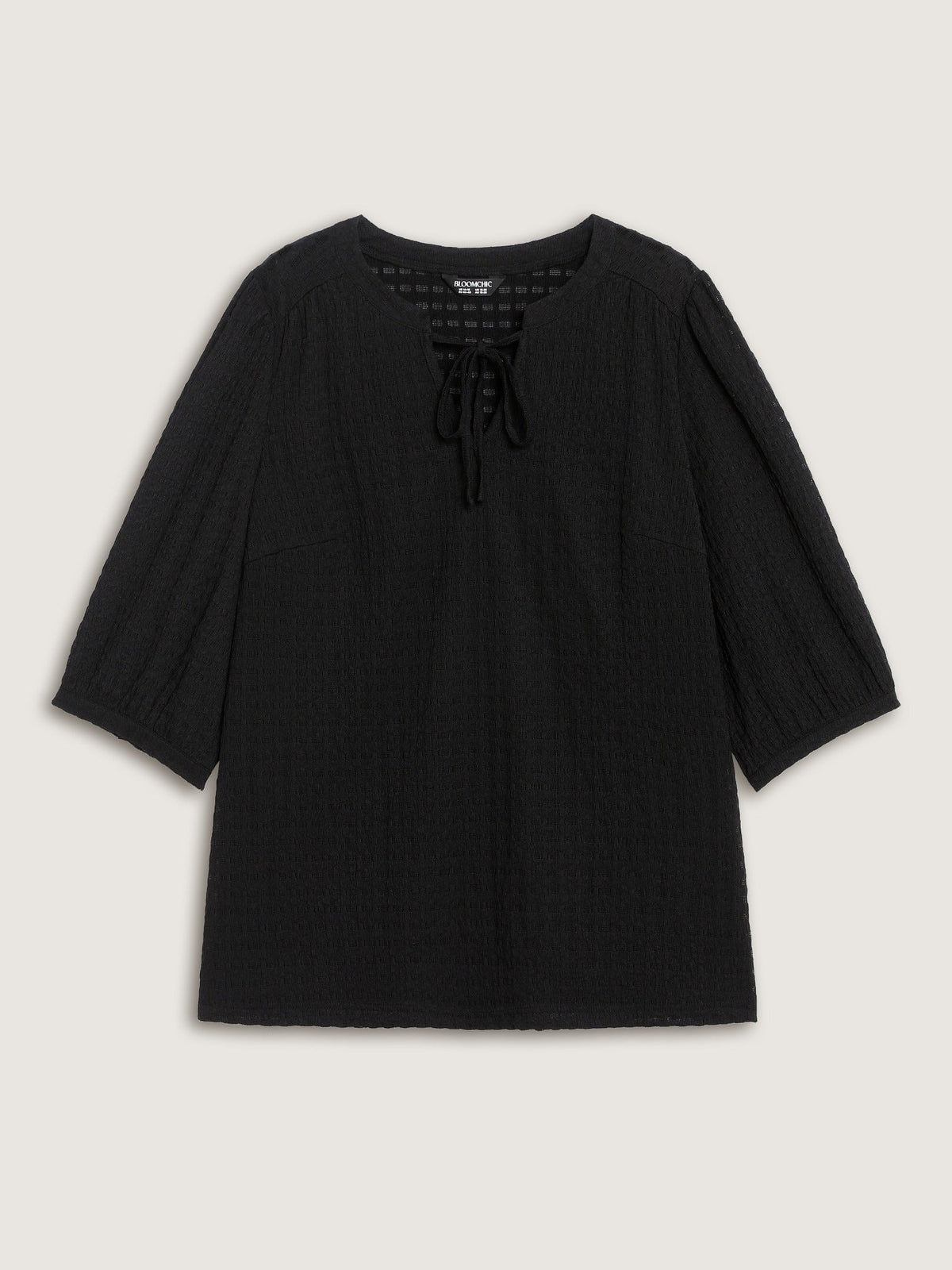 Stretchy Crinkle Textured Neck Tie Blouse