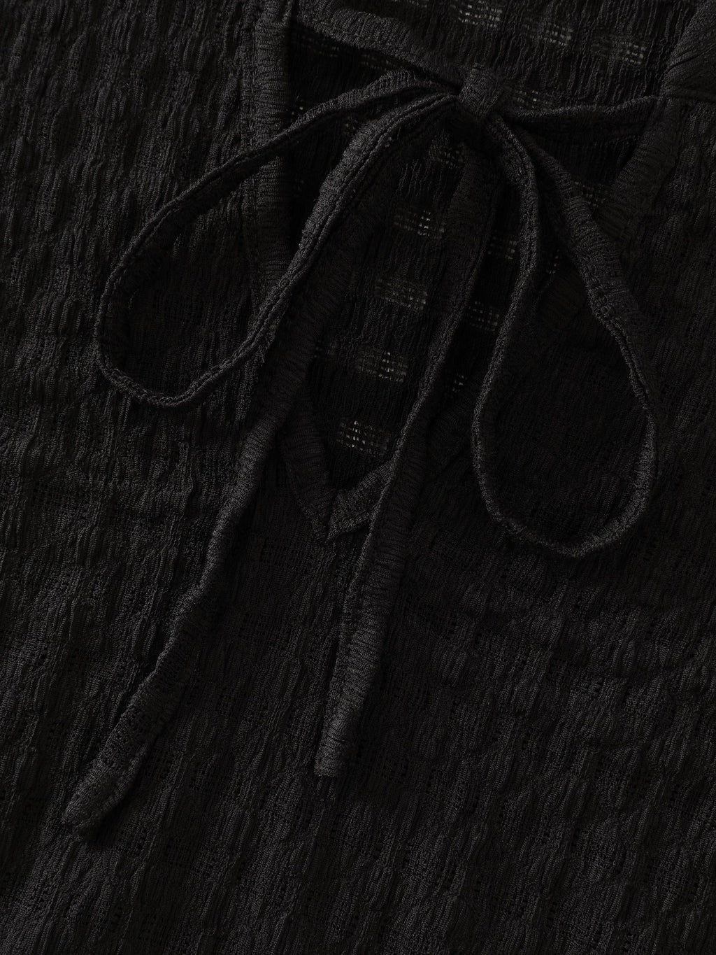Stretchy Crinkle Textured Neck Tie Blouse