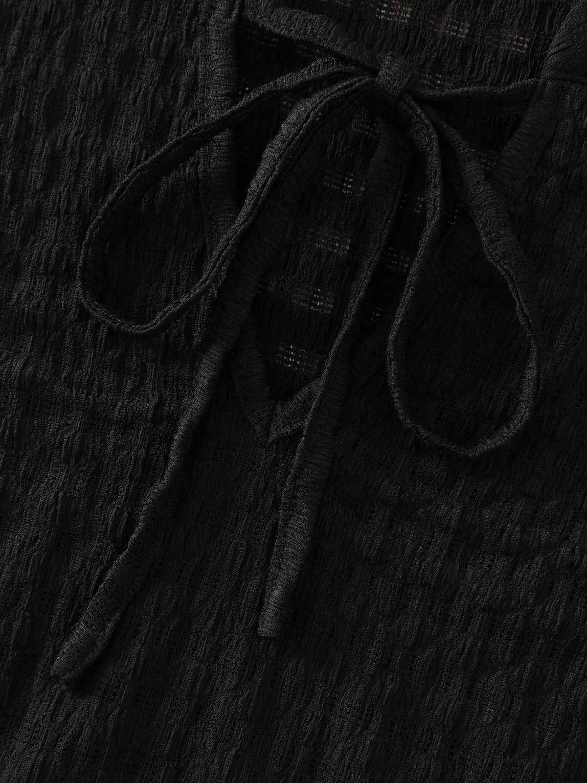 Stretchy Crinkle Textured Neck Tie Blouse