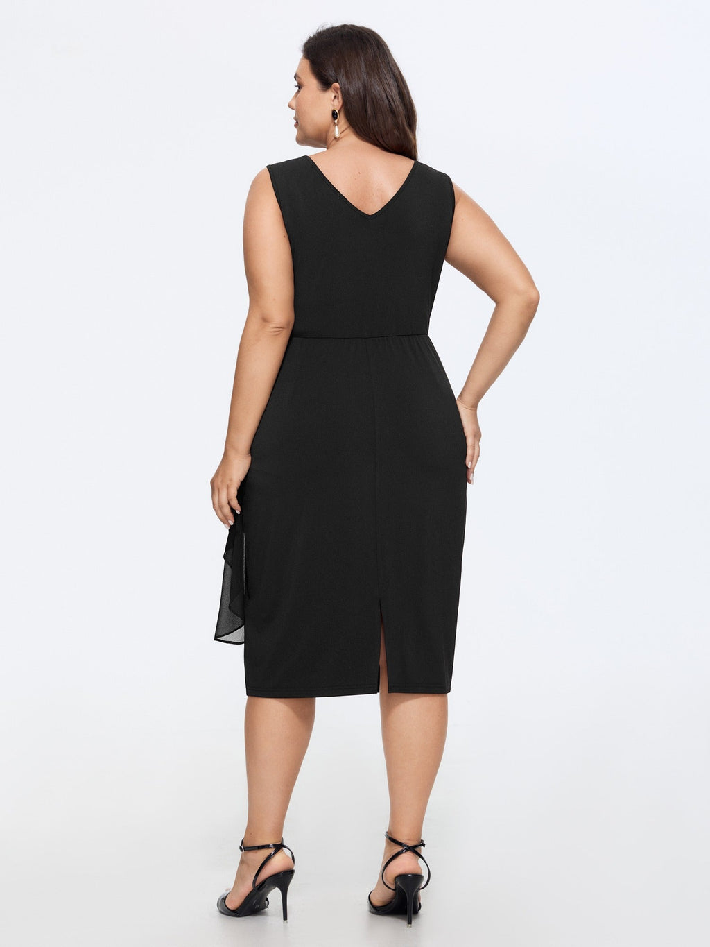 Mesh Ruffle Side Drawstring Bodycon Midi Dress