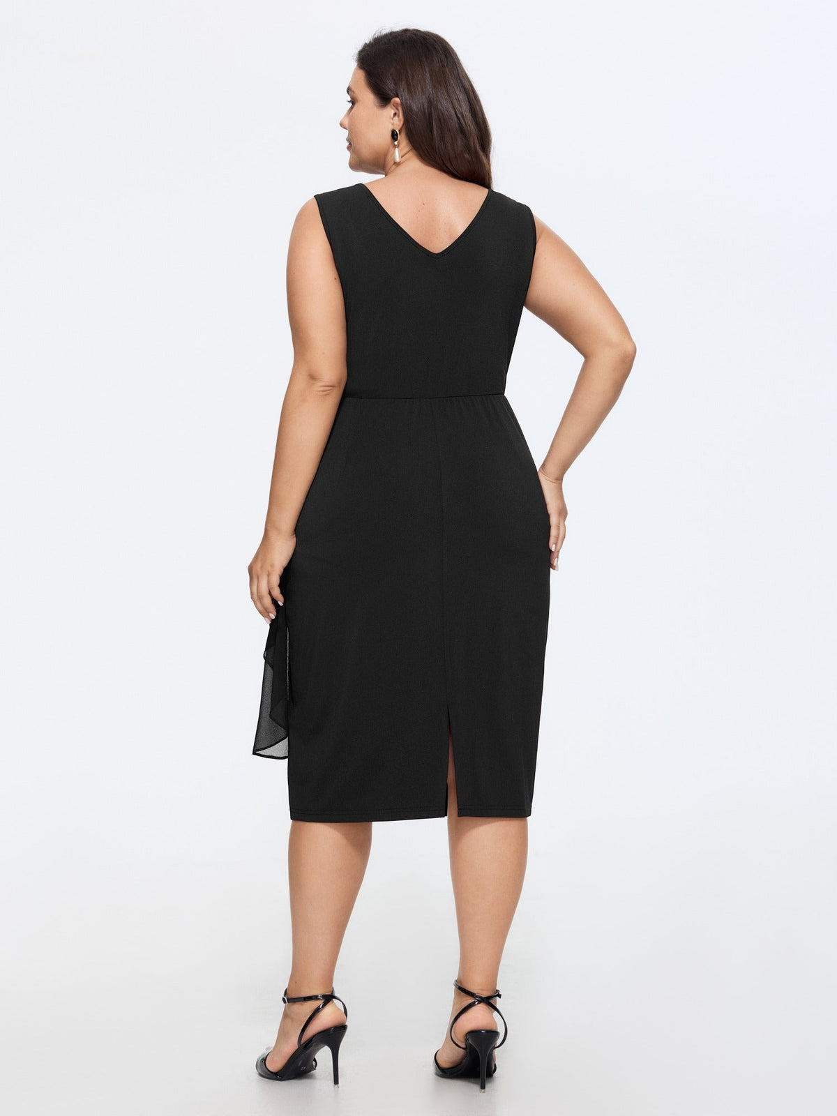 Mesh Ruffle Side Drawstring Bodycon Midi Dress