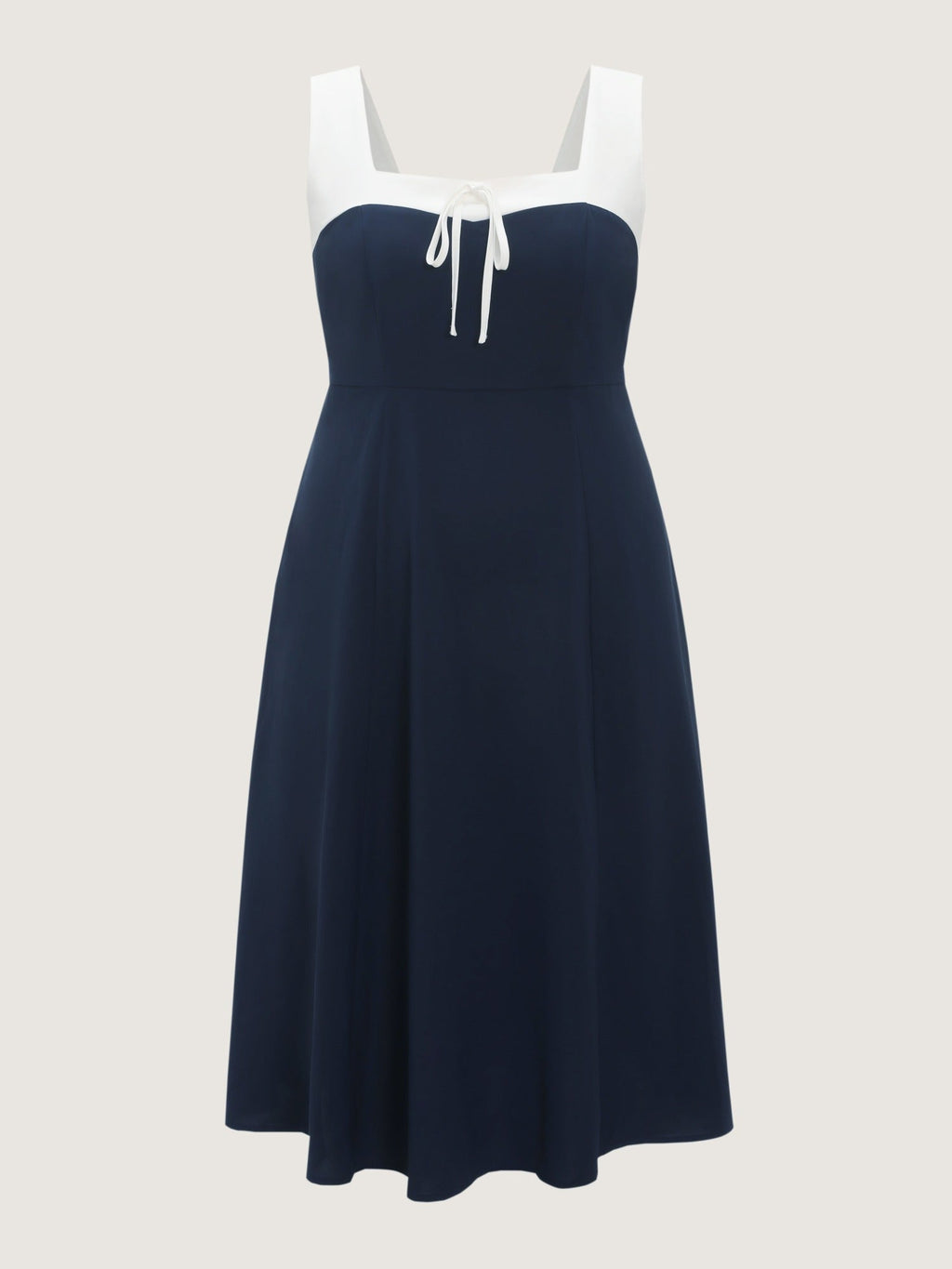 Color Block Square Neck Front Tie Sleeveless Midi Dress