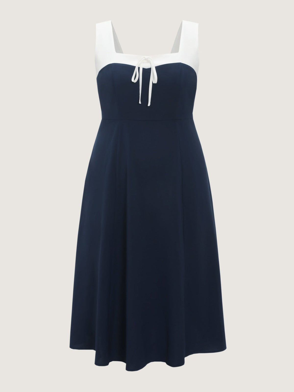 Color Block Square Neck Front Tie Sleeveless Midi Dress