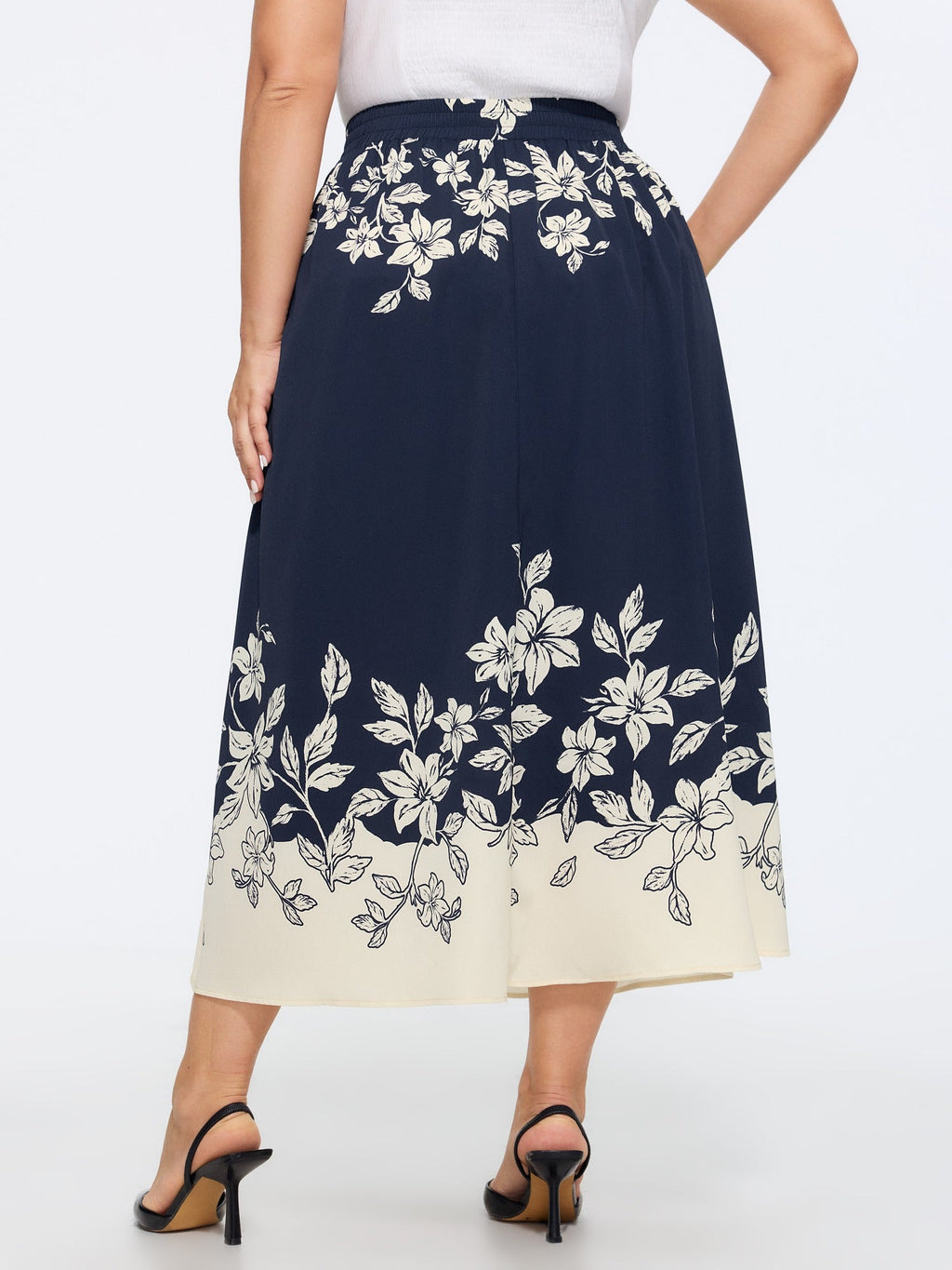 Floral Print Elastic Waist Pocket Midi Skirt