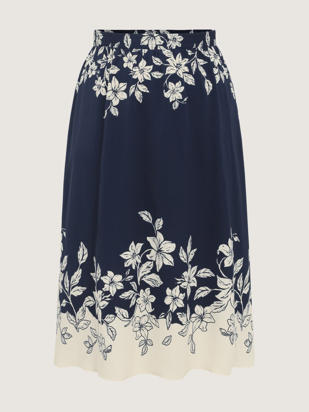 Floral Print Elastic Waist Pocket Midi Skirt