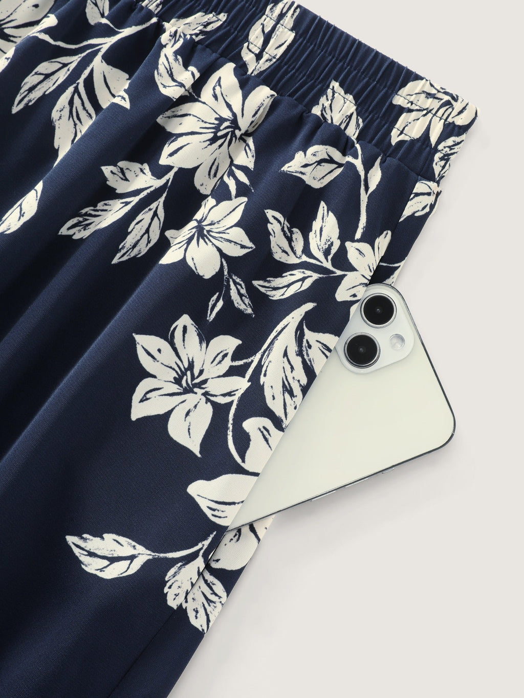 Floral Print Elastic Waist Pocket Midi Skirt