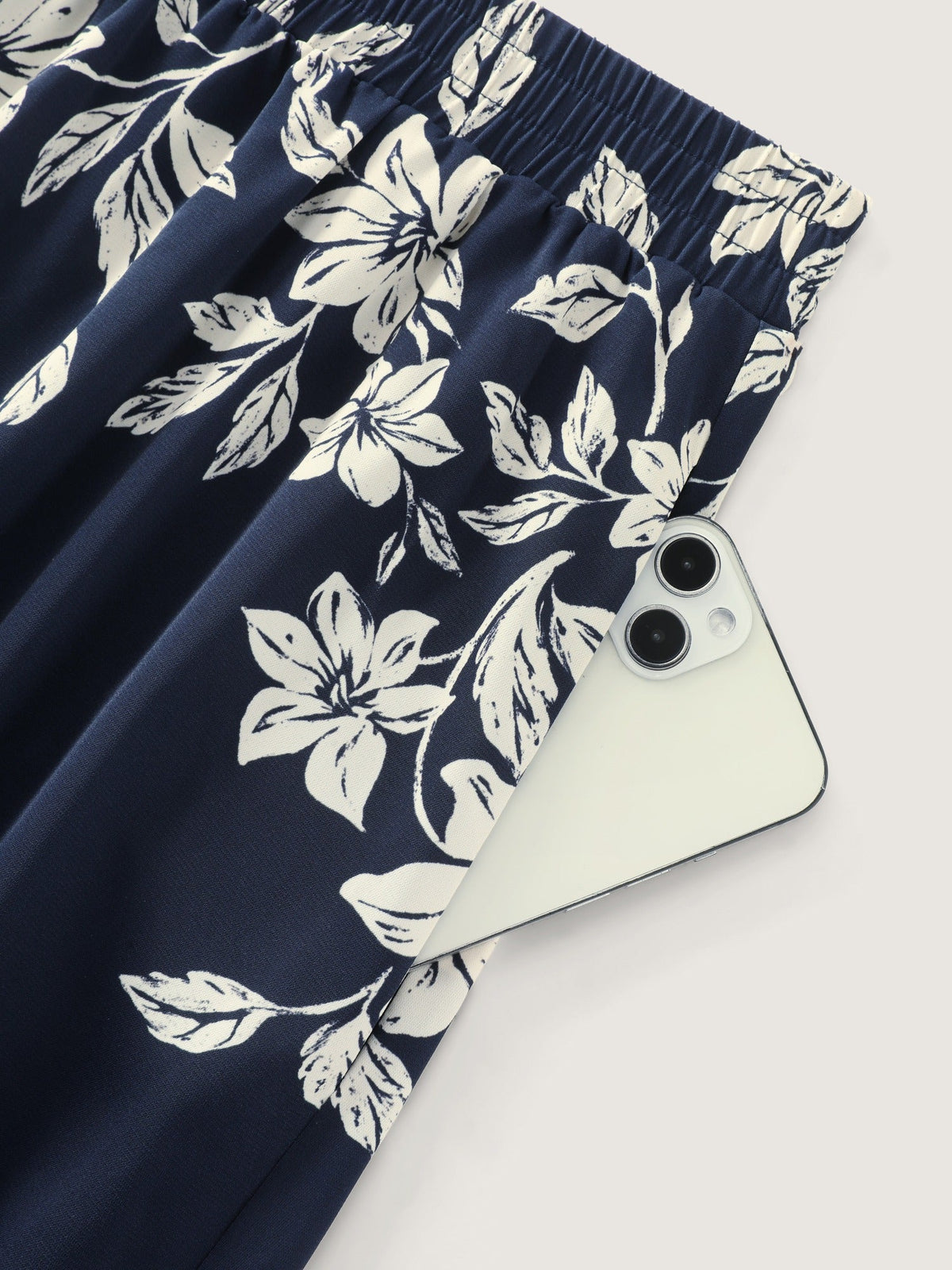 Floral Print Elastic Waist Pocket Midi Skirt