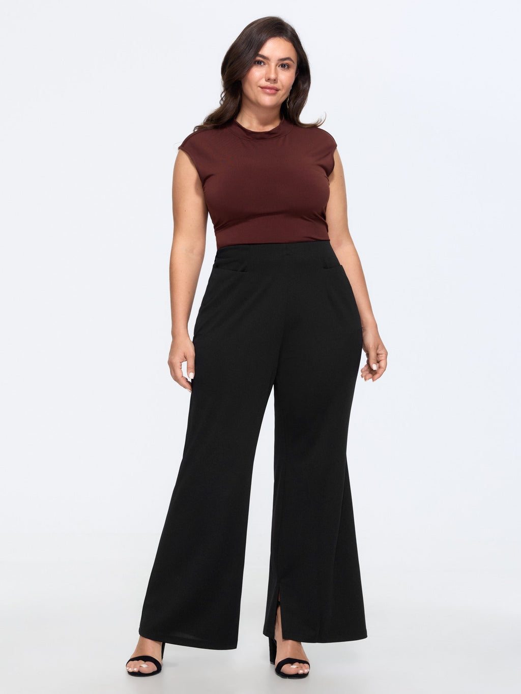 Solid Pocket Split Hem Flared Pants