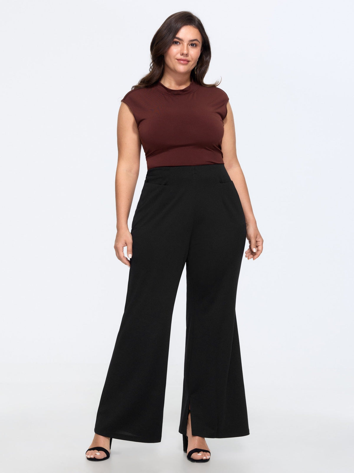 Solid Pocket Split Hem Flared Pants