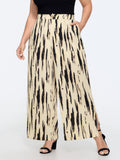 Abstract Print Side Slit Wide Leg Pants