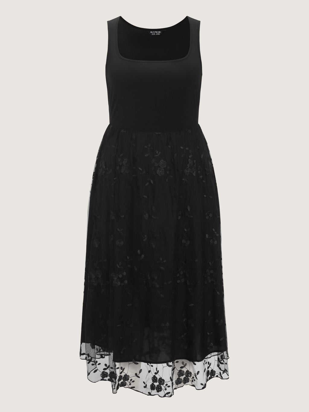 Floral Embroidered Mesh Square Neck Cami Midi Dress