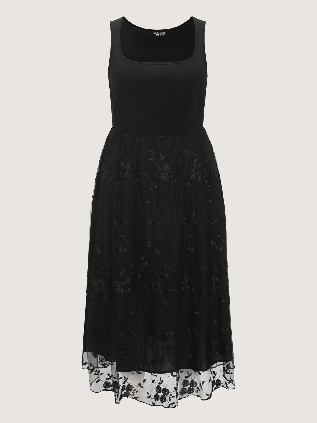 Floral Embroidered Mesh Square Neck Cami Midi Dress