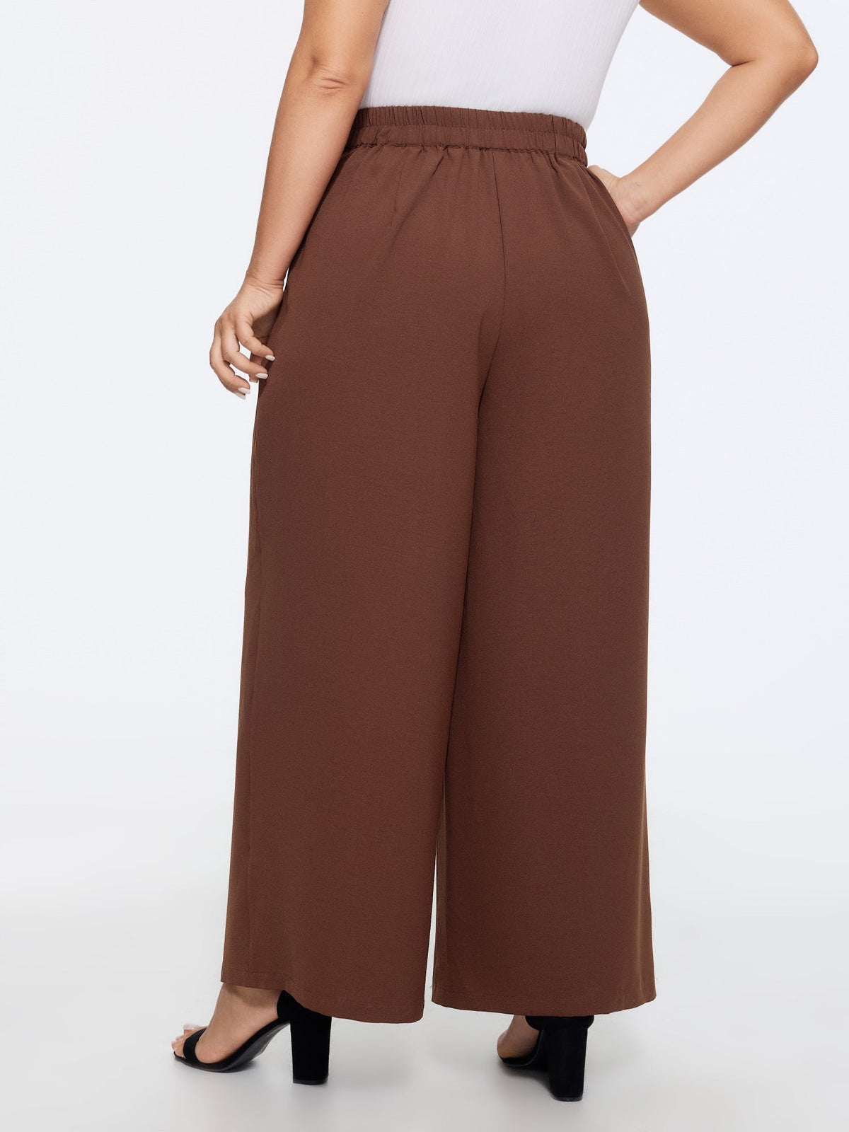 Solid Pleated High Waist Wide Leg Pants