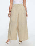 Textured Striped Pleated Wide Leg Pants
