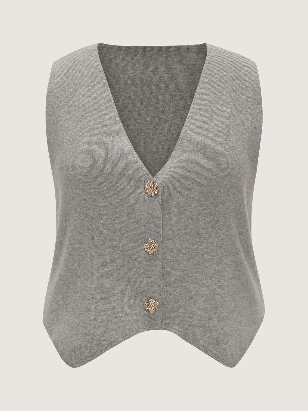 Heather Ribbed Metal Buttons Sweater Vest