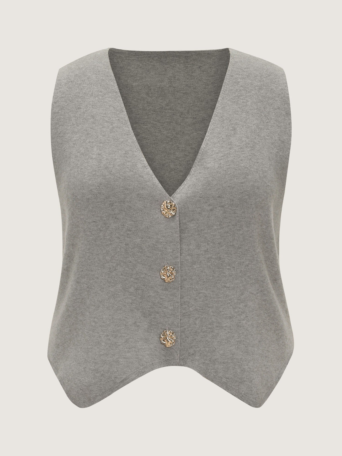 Heather Ribbed Metal Buttons Sweater Vest