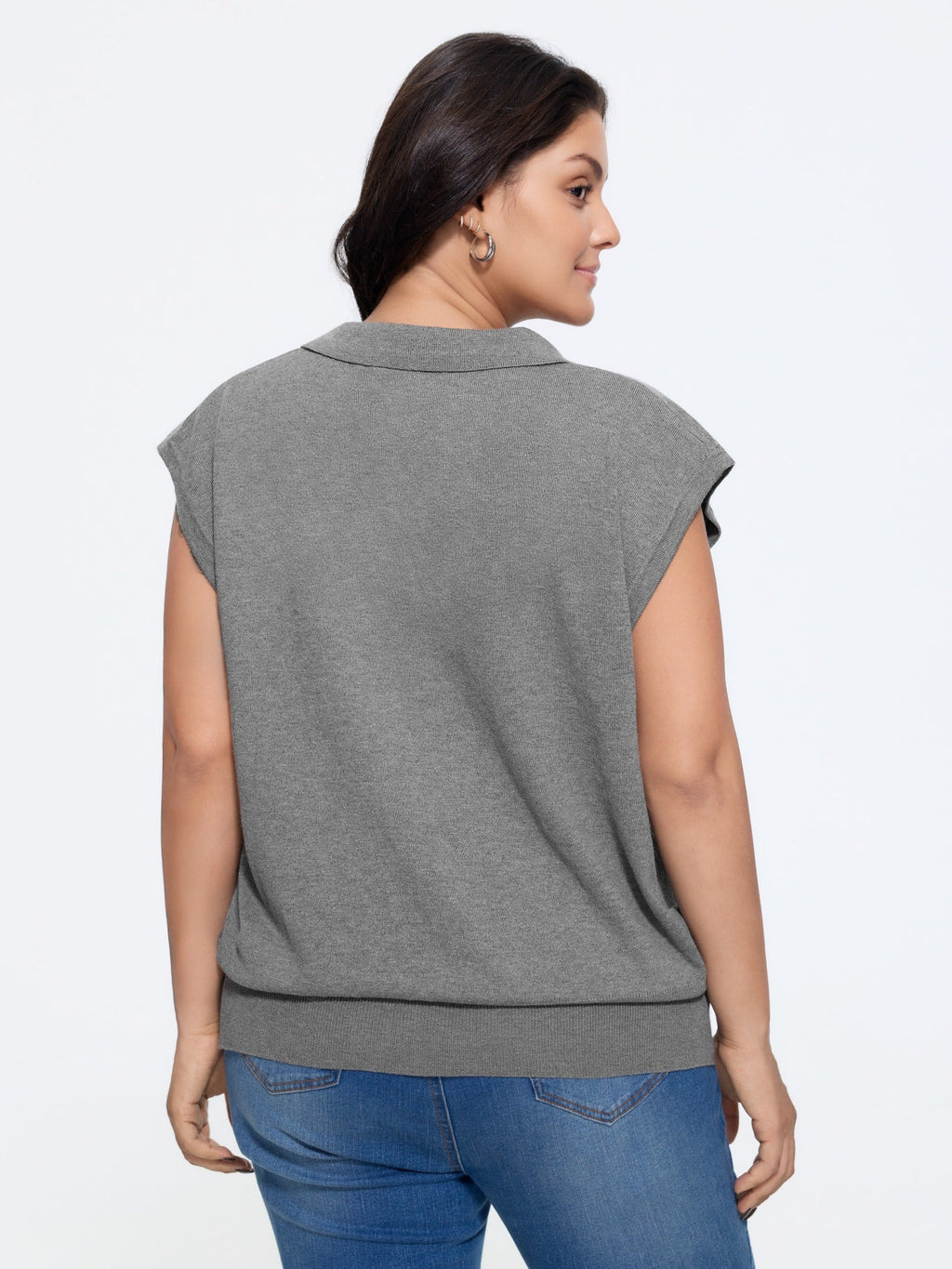 Heather Split Polo Collar Loose Sweater Vest