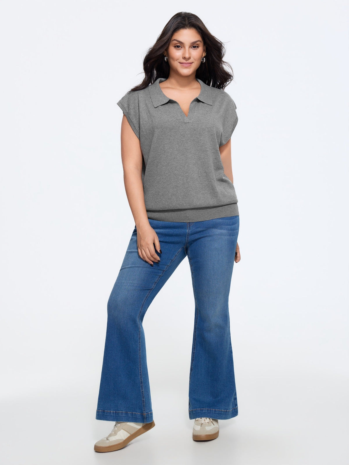 Heather Split Polo Collar Loose Sweater Vest