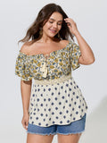 Floral Print Off-Shoulder Color Contrast Top