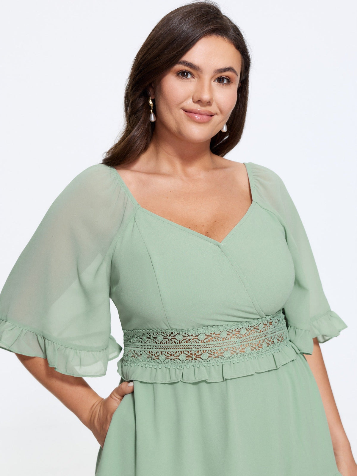Lace Waist Tiered Chiffon Mini Dress