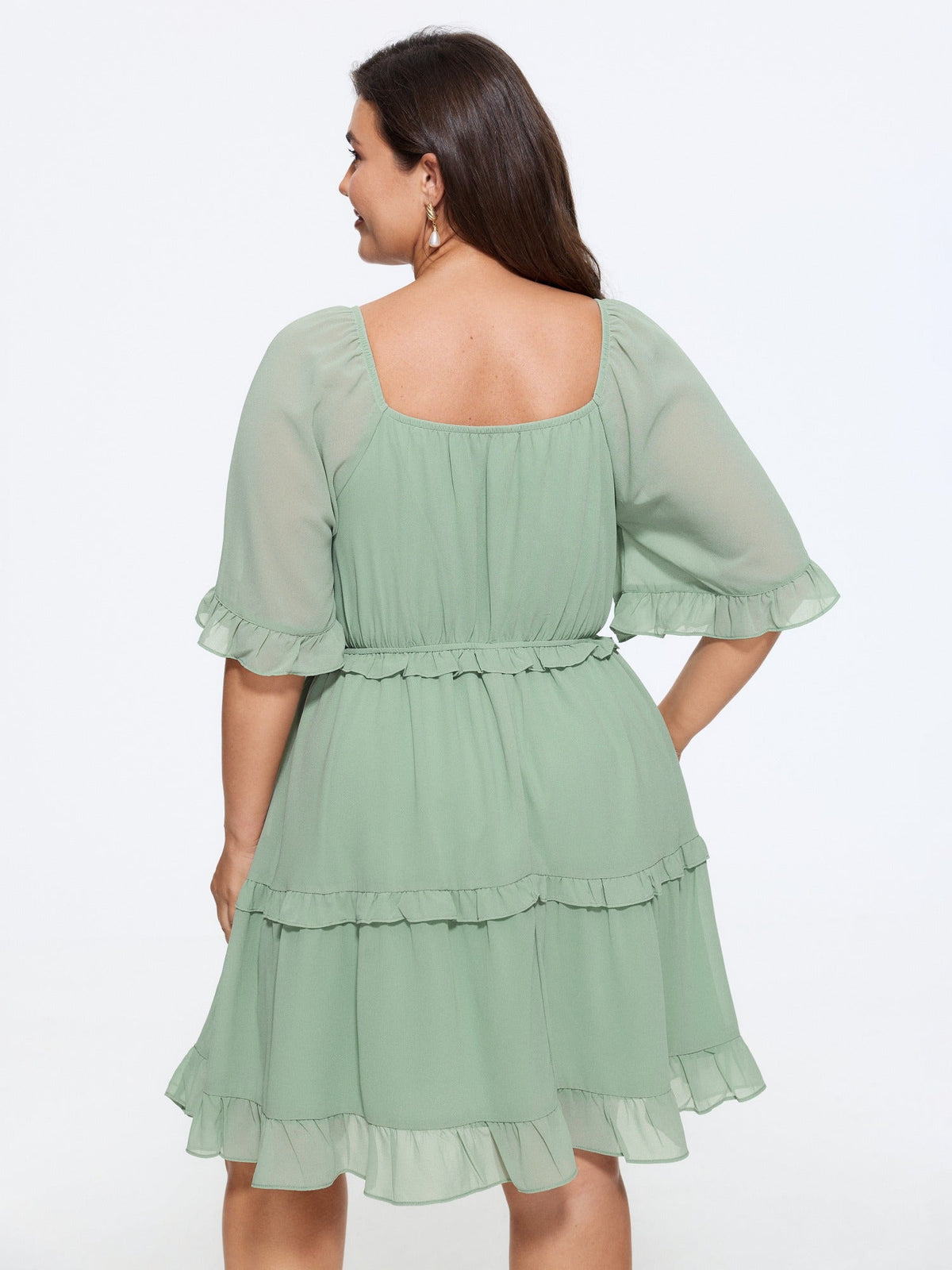 Lace Waist Tiered Chiffon Mini Dress
