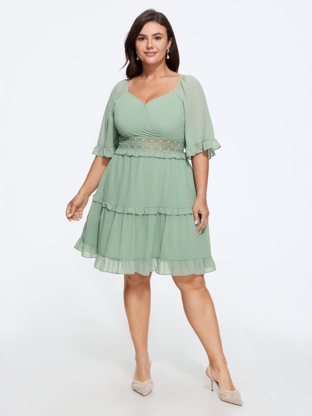Lace Waist Tiered Chiffon Mini Dress