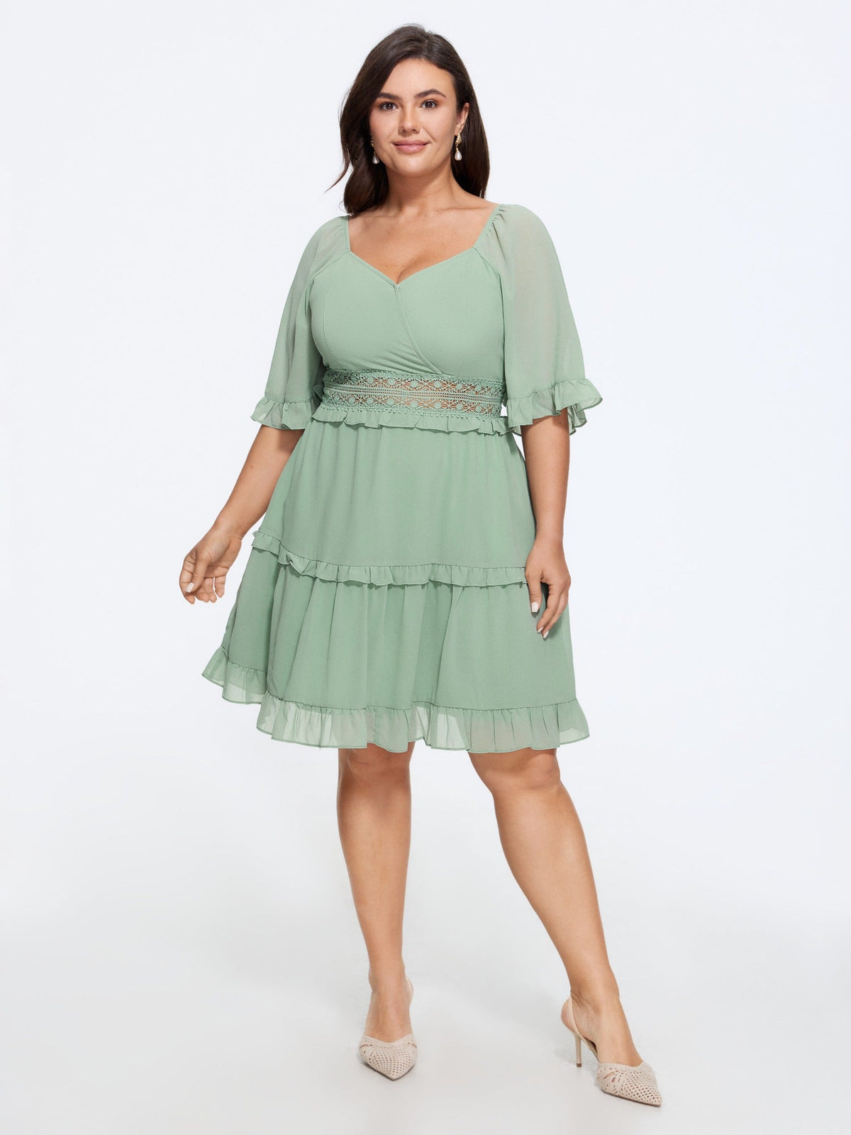 Lace Waist Tiered Chiffon Mini Dress