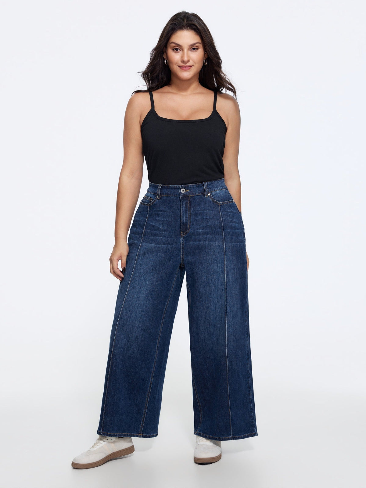 Stretchy Wash Vertical Seam Wide Leg Jeans