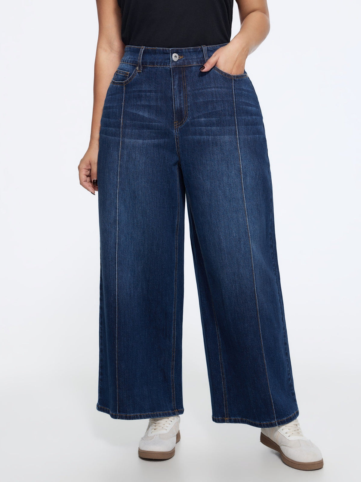 Stretchy Wash Vertical Seam Wide Leg Jeans
